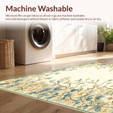 Ultra Soft Area Rug, Non Slip, Stain Resistant, Washable Area Rugs for Living Room, Bedroom, Ethereal Trails Beige and Blue Floral Trail Design(Beige)