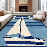 Ultra Soft Area Rug, Non Slip, Stain Resistant, Washable Area Rugs for Living Room, Bedroom, Relaxed Oceanic Sailboat Style(Blue)