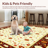 Ultra Soft Area Rug, Non Slip, Stain Resistant, Washable Area Rugs for Living Room, Bedroom, Symmetrical Floral(Beige)