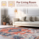 Ultra Soft Area Rug, Non Slip, Stain Resistant, Washable Area Rugs for Living Room, Bedroom, Sophisticated Vintage Geometric Flair(Orange)