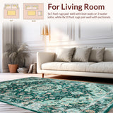 Ultra Soft Area Rug, Non Slip, Stain Resistant, Washable Area Rugs for Living Room, Bedroom, Charming Boho Floral Arrangement(Green)