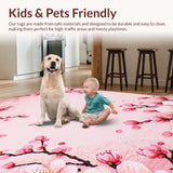Ultra Soft Area Rug, Non Slip, Stain Resistant, Washable Area Rugs for Living Room, Bedroom, Delicate Cherry Petal Motif(Pink)