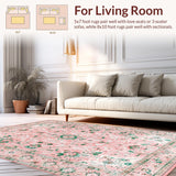 Ultra Soft Area Rug, Non Slip, Stain Resistant, Washable Area Rugs for Living Room, Bedroom, Cozy Vintage Botanical Charm(Pink)