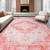 Ultra Soft Area Rug, Non Slip, Stain Resistant, Washable Area Rugs for Living Room, Bedroom, Charming Pink Floral Elegance(Pink)