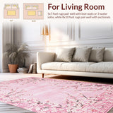 Ultra Soft Area Rug, Non Slip, Stain Resistant, Washable Area Rugs for Living Room, Bedroom, Vibrant Contemporary Blossom Artwork(Pink)