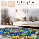 Ultra Soft Area Rug, Non Slip, Stain Resistant, Washable Area Rugs for Living Room, Bedroom, Vibrant Mexican Talavera Tile Rug with Colorful Pottery and Floral Designs(Blue)
