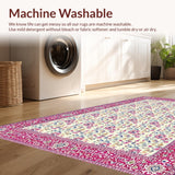 Ultra Soft Area Rug, Non Slip, Stain Resistant, Washable Area Rugs for Living Room, Bedroom, Artistic Pink Garden Motif(Ivory)