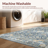 Ultra Soft Area Rug, Non Slip, Stain Resistant, Washable Area Rugs for Living Room, Bedroom, Elegant Gray Damask Motif(Blue)