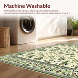 Ultra Soft Area Rug, Non Slip, Stain Resistant, Washable Area Rugs for Living Room, Bedroom, Hallway Runner with Beige/Green Floral(Ivory)