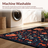 Ultra Soft Area Rug, Non Slip, Stain Resistant, Washable Area Rugs for Living Room, Bedroom, Ethereal Floral Ghost Motif(Red)