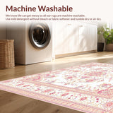 Ultra Soft Area Rug, Non Slip, Stain Resistant, Washable Area Rugs for Living Room, Bedroom, Charming Floral Area with Delicate Peach and Lavender Accents(White)
