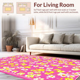 Ultra Soft Area Rug, Non Slip, Stain Resistant, Washable Area Rugs for Living Room, Bedroom, Whimsical Geometric Flower Motif(Pink)