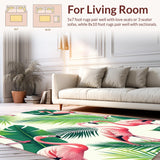Ultra Soft Area Rug, Non Slip, Stain Resistant, Washable Area Rugs for Living Room, Bedroom, Chic Coastal Flamingo Print Style(White)