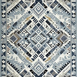 Ultra Soft Area Rug, Non Slip, Stain Resistant, Washable Area Rugs for Living Room, Bedroom, Sophisticated Lattice Gray Visual Piece(Blue)