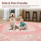 Ultra Soft Area Rug, Non Slip, Stain Resistant, Washable Area Rugs for Living Room, Bedroom, Calming Ogee Medallion Scheme(Pink)