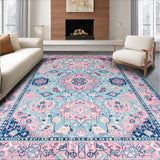 Ultra Soft Area Rug, Non Slip, Stain Resistant, Washable Area Rugs for Living Room, Bedroom, Charming Pastel Geometric Motif(Blue)