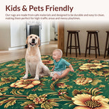 Ultra Soft Area Rug, Non Slip, Stain Resistant, Washable Area Rugs for Living Room, Bedroom, Faded Retro Office Accent Rug for Minimal Living(Green)
