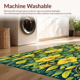 Elegant Floral Area Rug with Vintage Yellow Green Leaf Design(Yellow)
