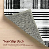 Ultra Soft Area Rug, Non Slip, Stain Resistant, Washable Area Rugs for Living Room, Bedroom, Contemporary Stripe Rug with Graphic Rhythm and Abstract Linework Accents(Black)