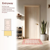 Ultra Soft Area Rug, Non Slip, Stain Resistant, Washable Area Rugs for Living Room, Bedroom, Elegant Powder Pink Floral Design(Pink)