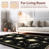 Ultra Soft Area Rug, Non Slip, Stain Resistant, Washable Area Rugs for Living Room, Bedroom, Boho Celestial Black Bedroom Meditation Rug(Black)