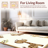 Ultra Soft Area Rug, Non Slip, Stain Resistant, Washable Area Rugs for Living Room, Bedroom, Charming Elephant Giraffe Motif(Brown)