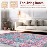 Ultra Soft Area Rug, Non Slip, Stain Resistant, Washable Area Rugs for Living Room, Bedroom, Artful Colorful Medallion Pattern(Blue)