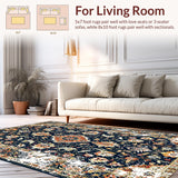 Ultra Soft Area Rug, Non Slip, Stain Resistant, Washable Area Rugs for Living Room, Bedroom, Serene Neutral Medallion Composition(Blue)