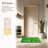 Ultra Soft Area Rug, Non Slip, Stain Resistant, Washable Area Rugs for Living Room, Bedroom, Vibrant Floral Cartoon Theme(Green)