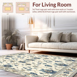 Sophisticated Area Featuring Elegant Beige and Blue Floral Designs(Beige)