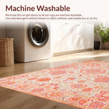 Ultra Soft Area Rug, Non Slip, Stain Resistant, Washable Area Rugs for Living Room, Bedroom, Artistic Vintage Blossom Motif(Pink)