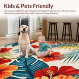 Ultra Soft Area Rug, Non Slip, Stain Resistant, Washable Area Rugs for Living Room, Bedroom, Lively Multicolored Leaf Motif(Red)