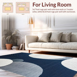 Ultra Soft Area Rug, Non Slip, Stain Resistant, Washable Area Rugs for Living Room, Bedroom, Elegant Navy Floral Motif(Blue)