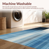 Ultra Soft Area Rug, Non Slip, Stain Resistant, Washable Area Rugs for Living Room, Bedroom, Black and White Machine Washable Stripe Design Area Floor Rug(Blue)