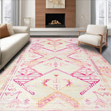 Ultra Soft Area Rug, Non Slip, Stain Resistant, Washable Area Rugs for Living Room, Bedroom, Vintage Boho Inspired Area Cream & Pink Printed Design(Pink)