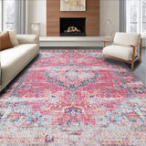 Ultra Soft Area Rug, Non Slip, Stain Resistant, Washable Area Rugs for Living Room, Bedroom, Chic Pastel Distressed Pattern(Pink)