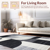 Ultra Soft Area Rug, Non Slip, Stain Resistant, Washable Area Rugs for Living Room, Bedroom, Contemporary Silver Abstract Composition(Black)