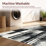 Ultra Soft Area Rug, Non Slip, Stain Resistant, Washable Area Rugs for Living Room, Bedroom, Artistic Black & White Brushstroke Rug Unique Floor Art(Black)