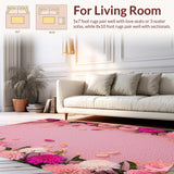Ultra Soft Area Rug, Non Slip, Stain Resistant, Washable Area Rugs for Living Room, Bedroom, Romantic Pink Floral Bathroom Non-Slip Rug(Pink)