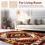 Ultra Soft Area Rug, Non Slip, Stain Resistant, Washable Area Rugs for Living Room, Bedroom, Rustic Earth Tone Ethnic Design(Red)
