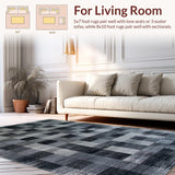 Ultra Soft Area Rug, Non Slip, Stain Resistant, Washable Area Rugs for Living Room, Bedroom, Rustic Geometric Monochrome Elegance(Gray)