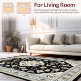 Ultra Soft Area Rug, Non Slip, Stain Resistant, Washable Area Rugs for Living Room, Bedroom, Classic Floral Trellis Aesthetic(Black)