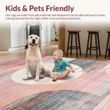 Ultra Soft Area Rug, Non Slip, Stain Resistant, Washable Area Rugs for Living Room, Bedroom, Ethereal Sunburst Geometric Motif(Pink)