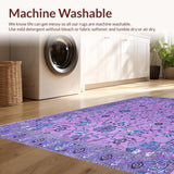 Ultra Soft Area Rug, Non Slip, Stain Resistant, Washable Area Rugs for Living Room, Bedroom, Rustic Blue Toned Botanical Motif(Purple)