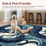 Ultra Soft Area Rug, Non Slip, Stain Resistant, Washable Area Rugs for Living Room, Bedroom, Nautical Kraken Tentacle Rug Masterpiece With Artistic Ocean Wave Pattern(Blue)