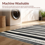 Ultra Soft Area Rug, Non Slip, Stain Resistant, Washable Area Rugs for Living Room, Bedroom, Elegant Black and White Stripe Floor Covering(Black)