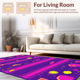 Ultra Soft Area Rug, Non Slip, Stain Resistant, Washable Area Rugs for Living Room, Bedroom, Funky 90s Colorful Tiled Aesthetic(Purple)