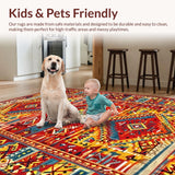 Ultra Soft Area Rug, Non Slip, Stain Resistant, Washable Area Rugs for Living Room, Bedroom, Artistic Colorful Patchwork Motif(Red)