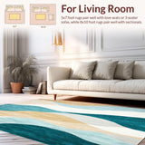 Ultra Soft Area Rug, Non Slip, Stain Resistant, Washable Area Rugs for Living Room, Bedroom, Chic Woven Area with Abstract Coastal Design(Blue)
