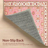 Ultra Soft Area Rug, Non Slip, Stain Resistant, Washable Area Rugs for Living Room, Bedroom, Rustic Creamy Beige Lattice Arrangement(Pink)